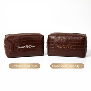 Grande trousse de maquillage en cuir PU à motif crocodile, trousse de toilette de luxe marron pour femmes, trousse de toilette à imprimé crocodile - Product Image 5