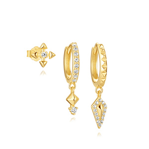 Boucles d'oreilles créoles tendance, lot de 3 pièces, plaqué or 18 carats, boucles d'oreilles créoles de luxe très vendues pour femmes, 925 - Product Image 1