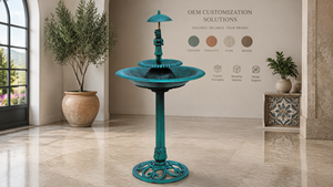 Bain d'oiseaux Art Déco en plastique robuste, couleur verdigris, écologique, avec socle extérieur, bassin d'eau à niveaux, décoration de jardin - Product Image 5