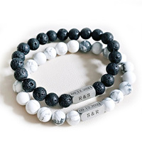 Nouveau Bracelet en Acier Inoxydable avec Perles en Pierre Volcanique, Perles Givrées, Turquoise Blanche, Chiffres, Unisexe, Cadeau pour Couple, Bracelet en Pierres Précieuses