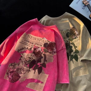 เสื้อยืดแขนสั้นผ้าฝ้ายอเมริกันแก๊งสเตอร์เฮฟวี่เวท - เสื้อสตรีทลายหมีสำหรับผู้ชาย ลายพิมพ์ฤดูร้อน - Product Image 3