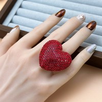 2 pièces clair lire grand coeur bague en cristal étincelant fabriqué à la main bague ensemble cristal mode ensemble de bijoux