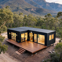 Maison modulaire préfabriquée en forme de L sur mesure OEM, entièrement vitrée, en acier, étanche, avec terrasse, pour hôtel, villa, projet de complexe hôtelier