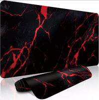 Tapis de souris de jeu extra-long et tapis de clavier pour PC, design abstrait, lignes de foudre rouges, fond noir, tapis de protection pour ordinateur portable
