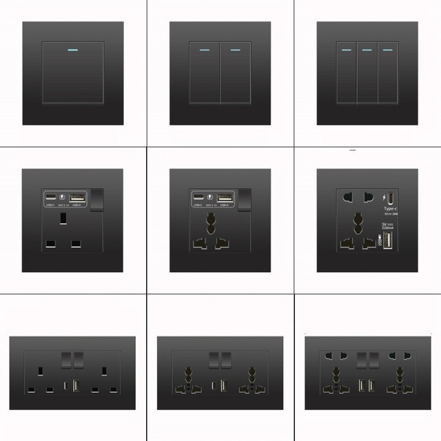 13A Wall Socket 146mm Universal Plugs & Sockets 18W Quick Charging USB-C 86mm UK Electrical Switch Plug with USB Type-c