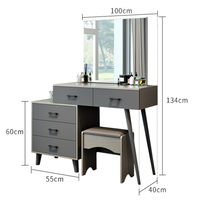 Commode moderne en panneaux de bois gris avec rangement et coiffeuse de maquillage
