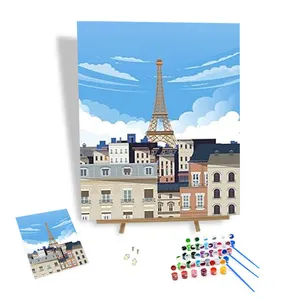 Pittura fatta da te con numeri che tracciano la torre Eiffel Vintage Travel Poster vernice personalizzata con numeri per adulti pittura acrilica