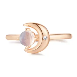 Уникальное серебряное, розовое, золотое покрытие в форме Луны, натуральный лунный камень, серебряное кольцо, звезда, круглая, CZ, Лидер продаж, кольца