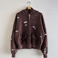 Pabrik Garmen Label Pribadi Streetwear Oversize Acid Wash Hoodie Zip Distressed Pria Custom OEM ODM