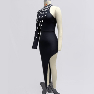 Sexy <span class=keywords><strong>Drip</strong></span> Drills <span class=keywords><strong>Ropa</strong></span> de noche Vestidos de vendaje Vestidos de fiesta Color sólido Manga larga Mujer Vestidos delgados - Product Image 4