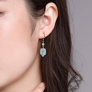 Natural A-grade Jade Blue Water Nine-Tailed Fox Ethnic Earrings S925 Platinum Plated Ice-Seed Jade <b>Studs</b> for Women Anniversary - Product Image 4