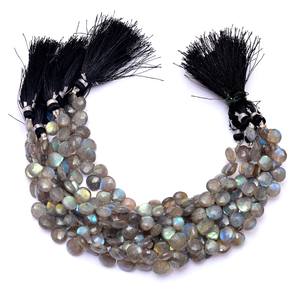 Perles de pierres précieuses semi-précieuses de Labradorite naturelle à facettes en forme de cœur Briolette de 7mm à 10mm AAA + de haute qualité pour bijoux - Product Image 2