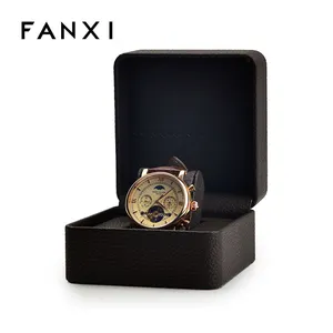 Fangaxi — montre en cuir PU de luxe, personnalisée, vente en gros, couleur café profond, boîte de montre au détail
