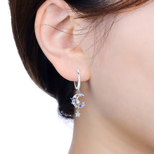 Nuevos pendientes de estrella y luna con temática de estrellas y lunas, de latón blanco con circonita de corte redondo para mujer, regalo romántico de aniversario - Product Image 6