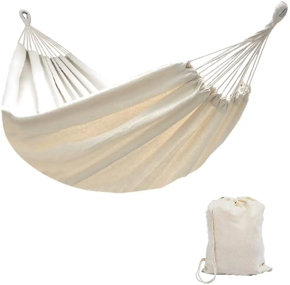 Brazilian Double Hammock Portable Canvas Hammock with Carry Bag, Two Person Bed for Backyard, Porch, Balcony, Outdoor and Indoor