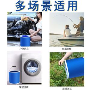 <b>Folding</b> <b>Bucket</b> Car Wash Cleaning Tool 10L Round Blue With Handle For Outdoor Use - Product Image 4
