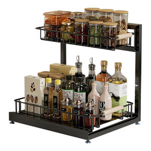 <span class=keywords><strong>Despensa</strong></span> de 2 niveles, doble deslizamiento, acero inoxidable 304, madera antioxidante, debajo del gabinete, cesta de alambre, organizador de almacenamiento extraíble, cajón extraíble - Product Image 2