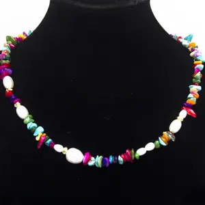 Collier de perles artificielles tressées à la main, bijoux en pierres naturelles de couleur arc-en-ciel, nouvelle collection européenne et américaine