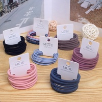 MUJU B203 Lot de 6 élastiques à cheveux basiques en spandex, 5 cm, haute élasticité, sans couture, avec logo personnalisé, carte code-barres, prêt à la vente, faible MOQ