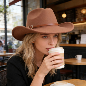 Fedora Hat Wide Brim Black Wool Blend Solid Color M56-58cm Stylish Commute Cowboy Hat - Product Image 2