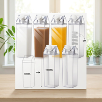 Nouvelle conception, logo personnalisé, bouteille en plastique PS transparente carrée de 500 ml et 1000 ml, réutilisable pour les boissons gazeuses, la bière, le lait, le carton