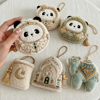 Porte-monnaie en peluche Kawaii orné de bijoux, motif Panda, Chameau islamique, Mosquée, Croissant et Étoile, avec fermeture éclair et chaîne, breloque de sac, pochette personnalisable avec logo pour filles