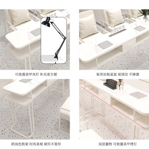 Marble Nail Table Manicure Workstation Modern Salon Furniture <b>White</b> Stone Top with Drawer and Side Shelf - Product Image 3