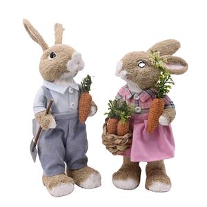 GY BSCI Горячая распродажа: Пасхальный кролик ручной работы, украшение для дома, кролик с морковью, пасхальный декор из соломы - Product Image 2