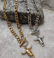 Acier inoxydable Taureau crâne chunky Chaîne Vache crâne collier Déclaration Collier Or Argent Épais Tour De Cou Taureau Pendentif Collier Hommes