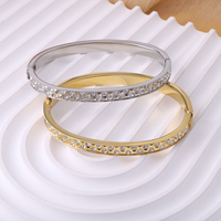 Bracelets Joncs en Acier Inoxydable Plaqué Or 18 Carats avec Zircon Cubique, Bijoux de Luxe Personnalisables en Gros pour Femmes, Manchette Diamant