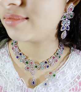 New Fashion Colorful Jewelry <b>Set</b> <b>Wedding</b> Engagement Premium Quality AD <b>Jewellery</b> Collection Bulk Product - Product Image 3