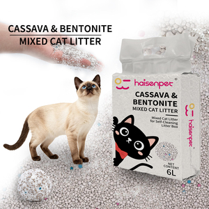 Litière mixte pour animaux de compagnie : 40% Cassava, 60% Bentonite, Agglomération rapide, Granulés durs, Absorption des odeurs, Usage domestique multiple - Product Image 1