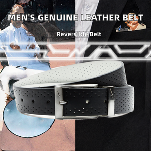Click Pin <b>Buckle</b> Men's Cow Hide Leather <b>Belt</b> 3.5cm Width <b>Silver</b> <b>Buckle</b> Reversible Design Custom Logo - Product Image 2