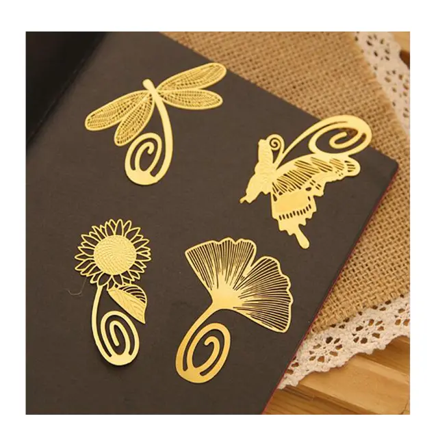 Gold Plated Metal Bookmark Book Markers for Book Page Ginkgo leaf Olive Sunflower Butterfly 2022111714