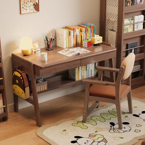 Solid Wood Computer <b>Desk</b> Rubber Wood Nordic Style <b>Study</b> <b>Desk</b> With Storage Shelf For Home Office Bedroom Children's <b>Study</b> Easy - Product Image 4