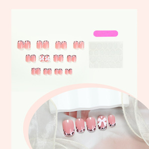 Ventes flash, style français, <span class=keywords><strong>faux</strong></span> ongles carrés en <span class=keywords><strong>marbre</strong></span> rose, motif arc, amovibles, 24 pièces, pour les doigts - Product Image 3