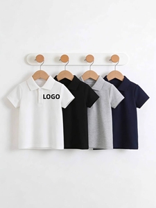 T-shirt a maniche corte in cotone 100% tinta unita per bambini, personalizzabile con logo, polo a maniche corte con risvolto alla moda per l'estate - Product Image 2