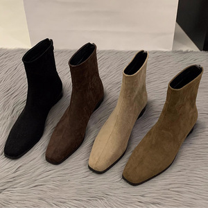 Botines Cortos de Piel de Vaca para Mujer, Estilo Coreano, Punta Cuadrada, Gamuza, Estilo Francés, Delgados, de Piel de Oveja, Sensación de Alta Gama, Novedad 2025 - Product Image 2