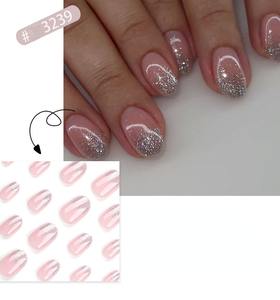 Uñas Postizas Acrílicas con Lentejuelas Rosadas, 12 Piezas, Disponibles al por Mayor, Uñas Artificiales, Uñas Postizas de Caramelo - Product Image 2