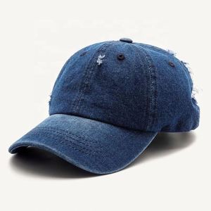 Wholesale Unisex 6-Panels Distressed Washed Sport <b>Cap</b> and Hat Women Men <b>Plain</b> Worn Out Cotton Denim Baseball <b>Caps</b> - Product Image 6
