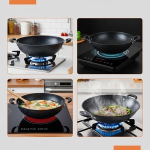 Wok <span class=keywords><strong>en</strong></span> fonte de 32 cm avec revêtement antiadhésif <span class=keywords><strong>en</strong></span> <span class=keywords><strong>pierre</strong></span> Maifan, double poignée, capacité de 18 L, pour cuisinière à gaz - Product Image 4