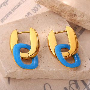 Geometric Stud <b>Earrings</b> Zinc Alloy Stainless Steel <b>Post</b> Party Fashion Women's Color Block Design EH1279 - Product Image 3