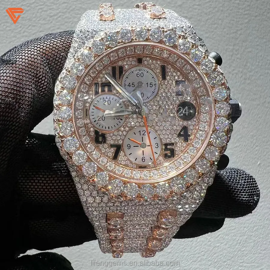 Hip Hop Moissanite Diamond Inlaid Iced Out Watch Men's Jewelry Wrist Date Mechanical Watch Diamond Quartz Watch Luxury Jewelry