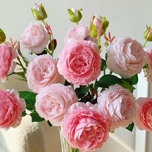 Bouquet de roses artificielles texturées en velours, décoration de table basse de salon, arrangement floral haut de gamme pour table de mariage, ambiance élégante - Product Image 1