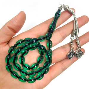 ลูกประคำมุสลิม 33 เม็ด ทำจากเรซิ่นสีเขียว สร้อยข้อมือมิสบาฮ์อิสลาม สำหรับการสวดมนต์สรรเสริญพระอัลเลาะห์ สินค้าขายดี - Product Image 2