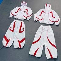 Ensemble de survêtement unisexe 2 pièces en nylon léger, respirant, grande taille, avec fermeture éclair, coupe-vent color block et patchwork