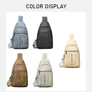 Phụ Nữ Mới Của Hàn Quốc Giản Dị Trọng Lượng Nhẹ Crossbody Ngực Túi Tất Cả Các Trận Đấu PU Da Nhỏ Ba Lô Thời Trang Đinh Tán Dây Kéo - Product Image 5