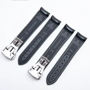 Nouveau bracelet de montre en caoutchouc liquide 20mm 22mm pour Ome-ga Sea-master 300 Planet Ocean 600 Extrémité incurvée <span class=keywords><strong>Noir</strong></span> Orange Moonwatch - Product Image 6