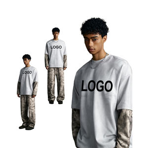 T-Shirt da Uomo Oversize Streetwear OEM a Maniche Lunghe Personalizzata con Design a Polsini Stratificati Mimetici - Product Image 3