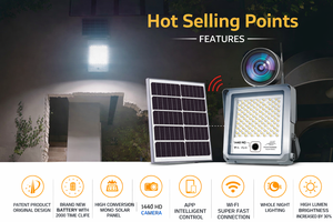 500W IP65 <b>Solar</b> Security Flood Light <b>Camera</b> Aluminum Spotlight Waterproof Outdoor Garden Landscape Road Light 6500-7500K 2535lm - Product Image 2
